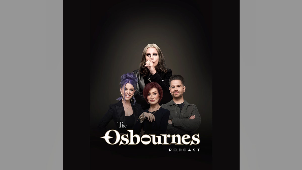 The Osbournes family all wearing various shades of black to promote their podcast