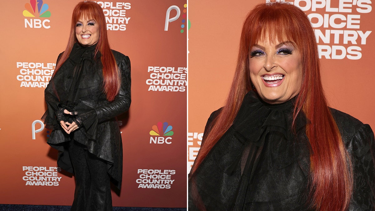 Wynonna Judd wears black leather jacket and slacks at People's Choice Country Awards