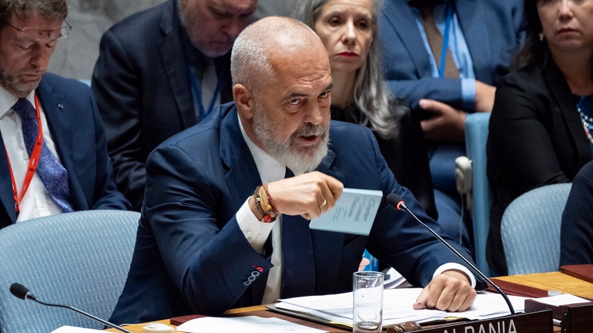 Albanian Prime Minister Edi Rama speaks in New York at The United Nations Security Council