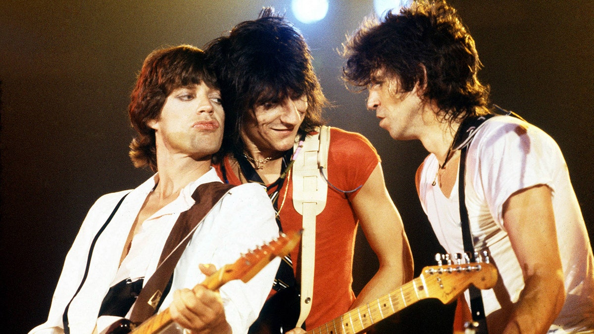 The Rolling Stones' Mick Jagger, Ronnie Wood and Keith Richards