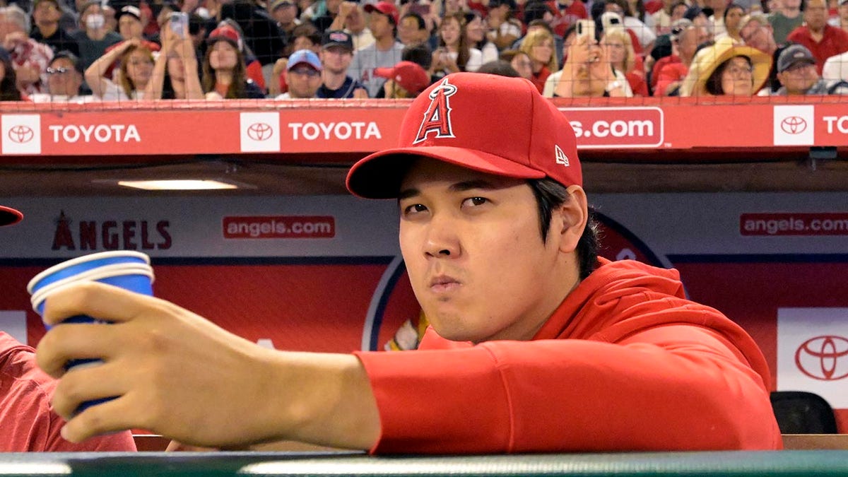 Shohei Ohtani is in the dugout