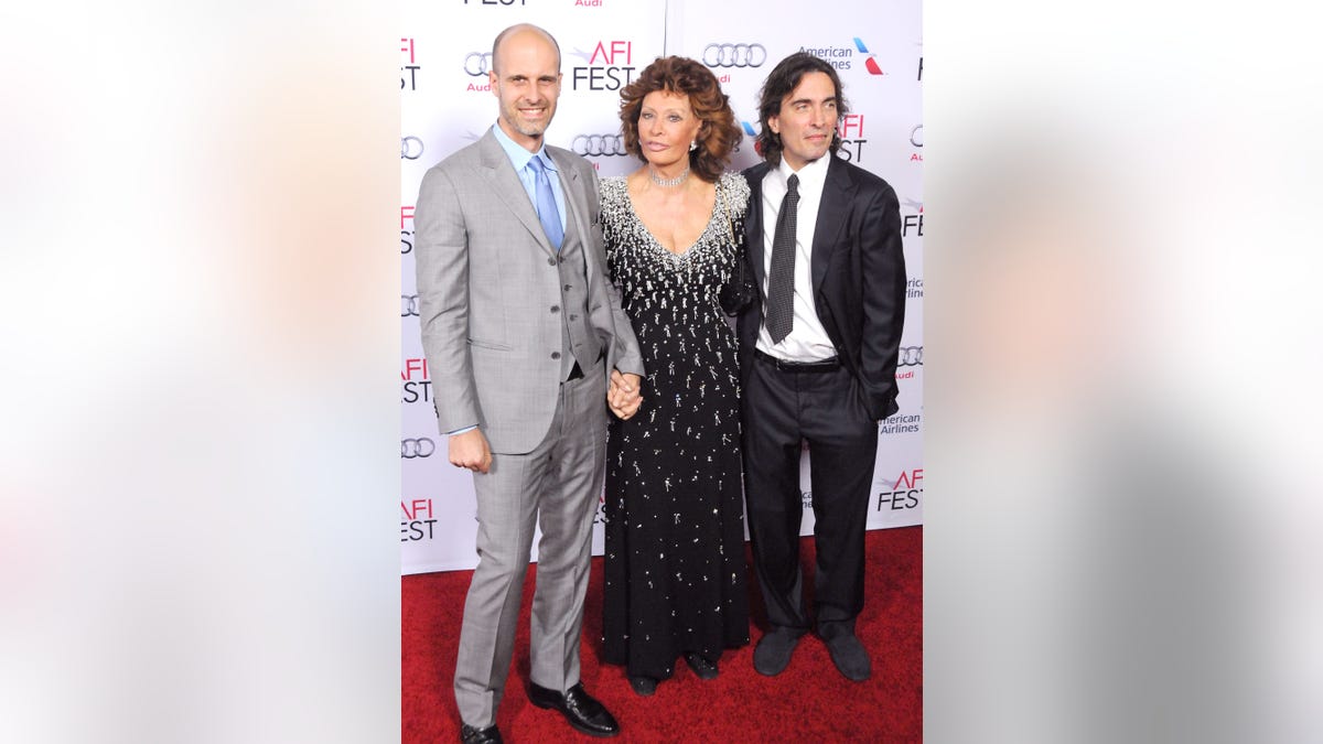 Edoardo Ponti, Sophia Loren, and Carlo Ponti Jr. posing together