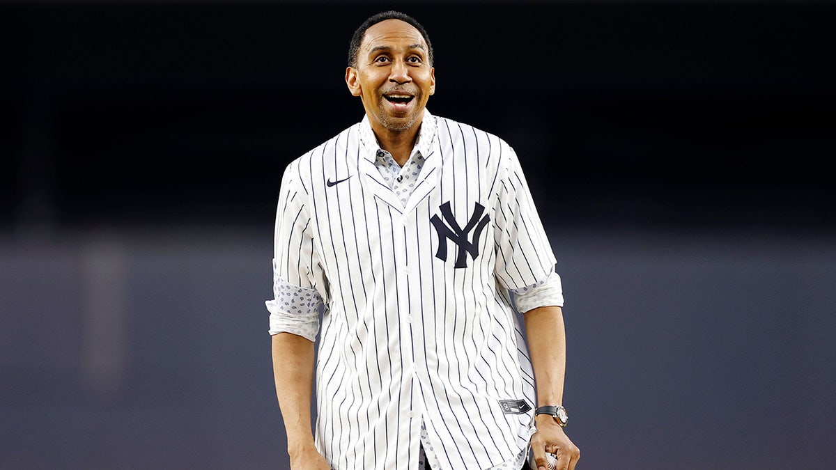 Stephen A. Smith reacts to pitch