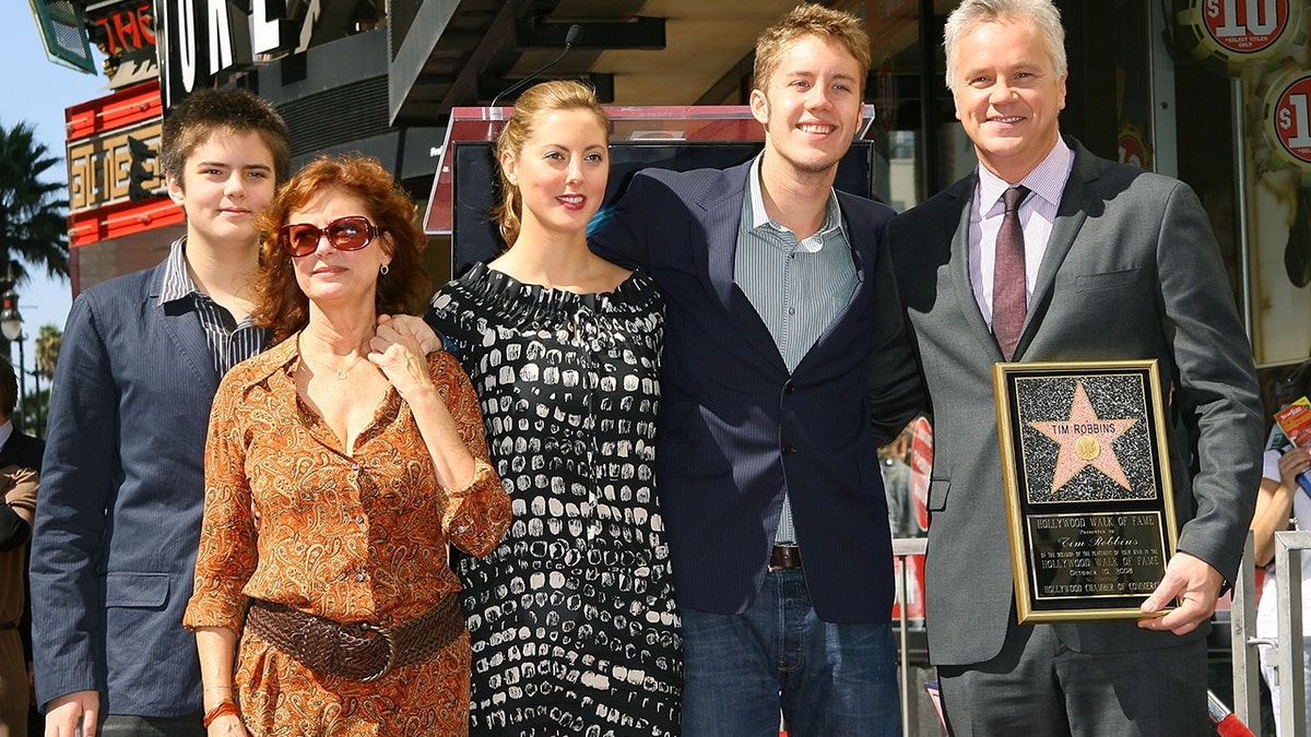 Susan Sarandon with ex-partner Tim Robbins and children Eva Amurri, Jack Henry Robbins and Miles Robbins