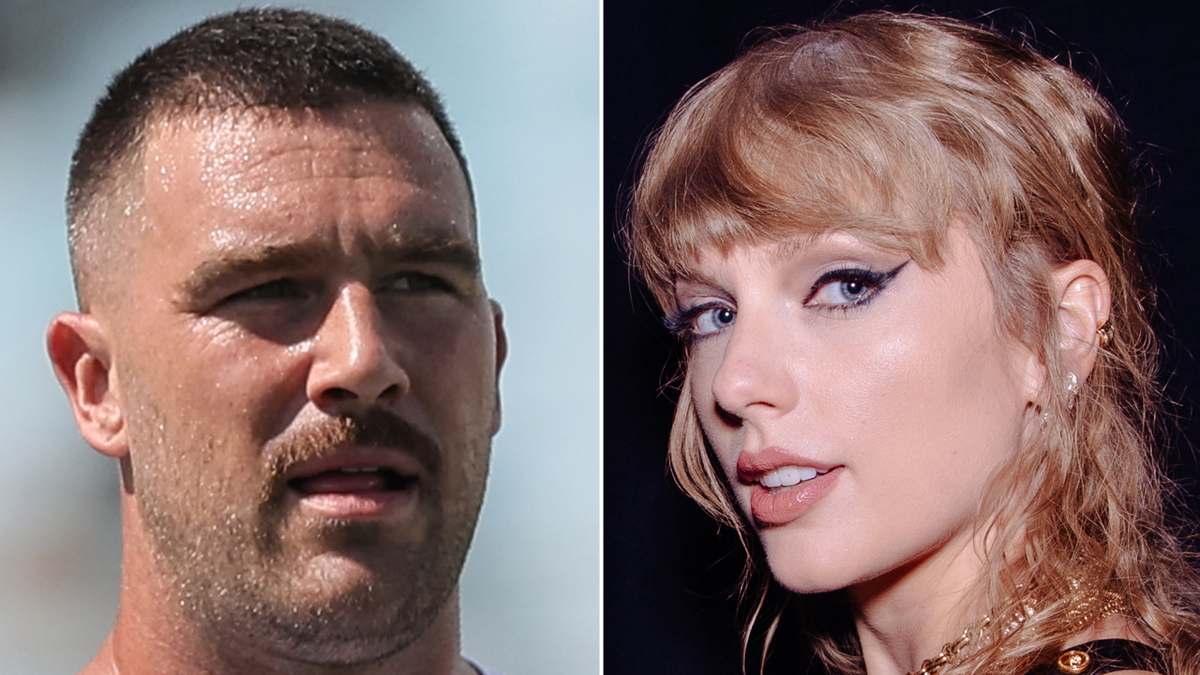 Travis Kelce and Taylor Swift side by side