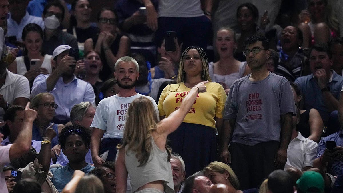 Protesters in the stands