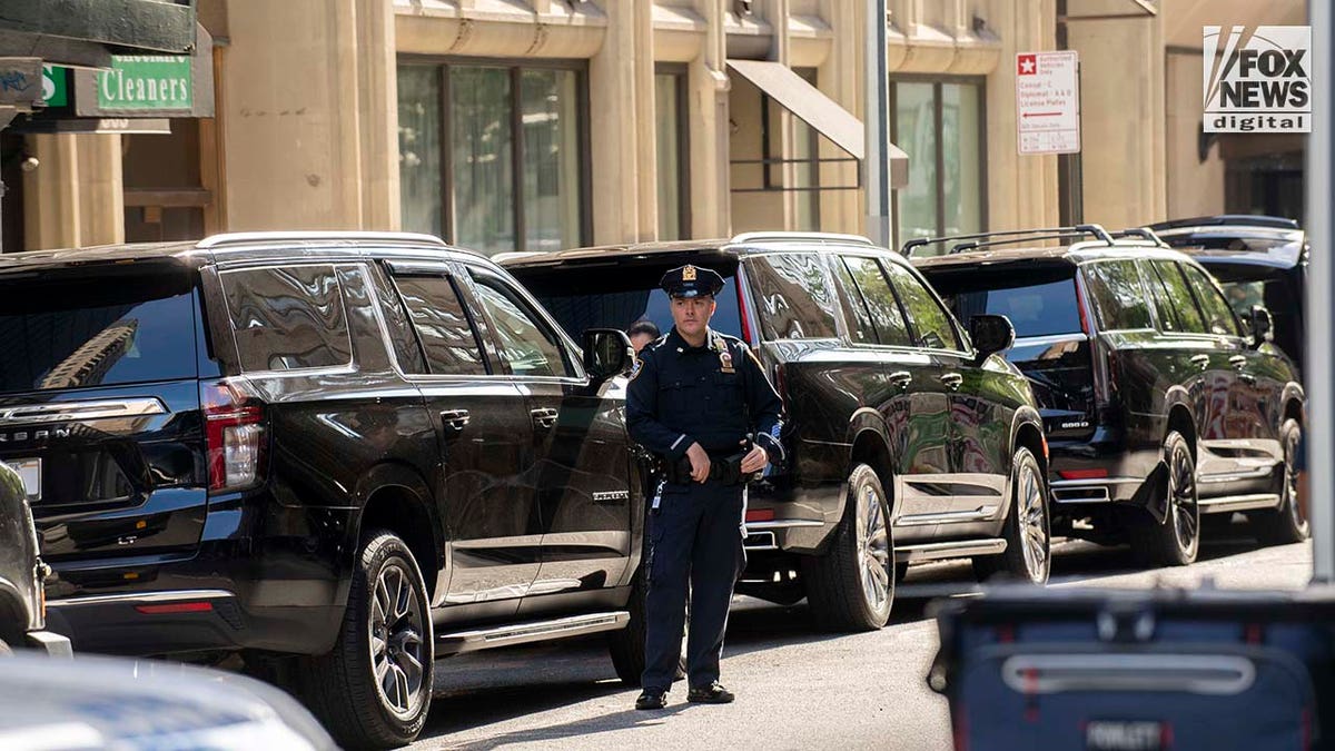 Vehicles are escorted to the United Nations General Assembly