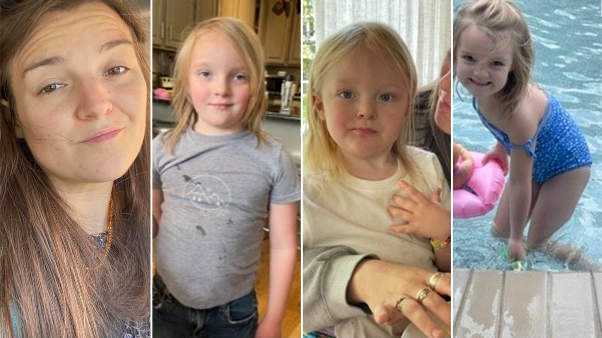 Lauren Cook in side-by-side images with her three children