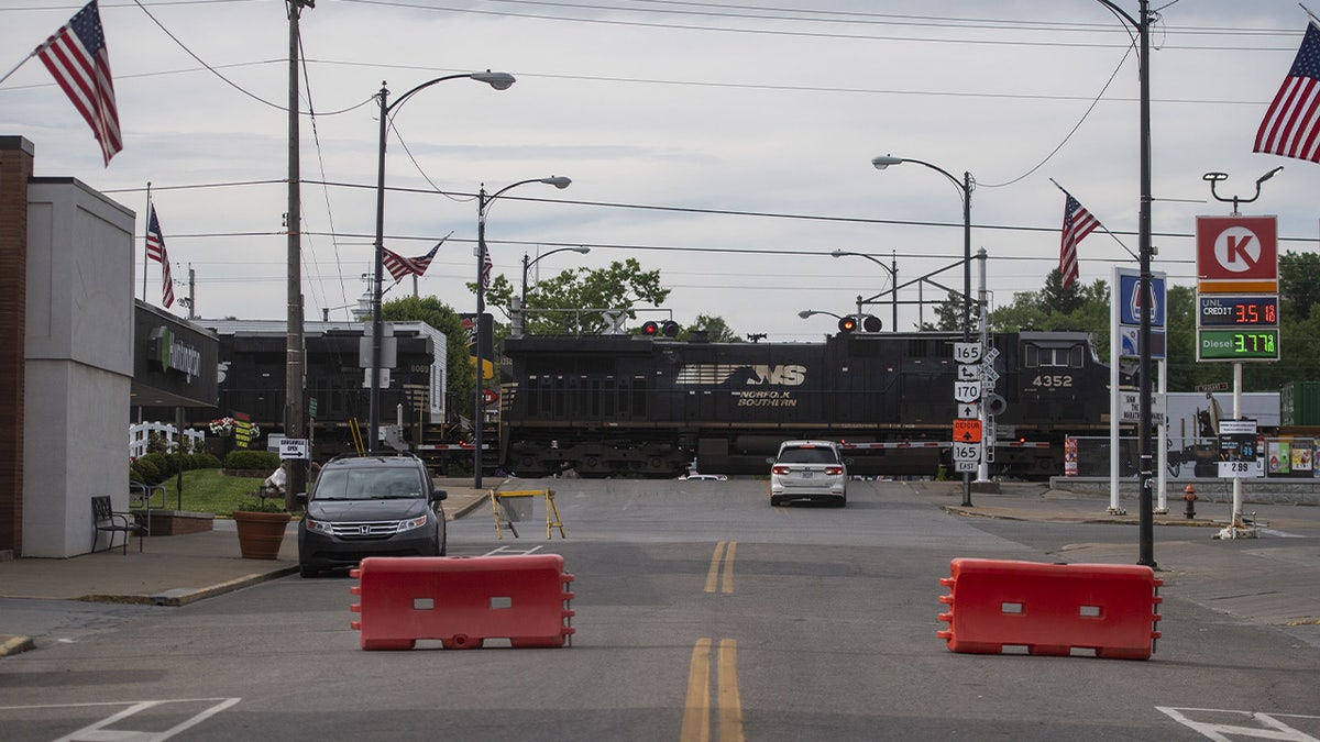 A Norfolk Southern train passes