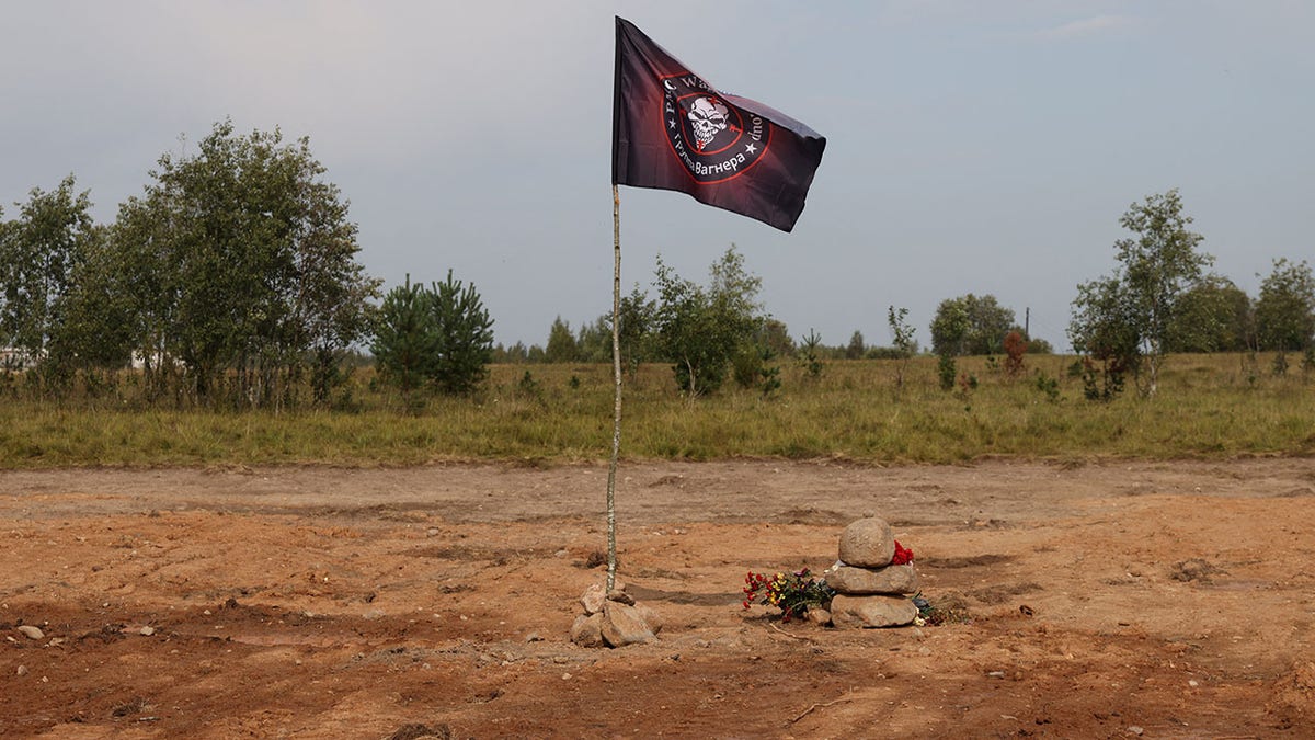 Wagner Group flag at Prigozhin crash site