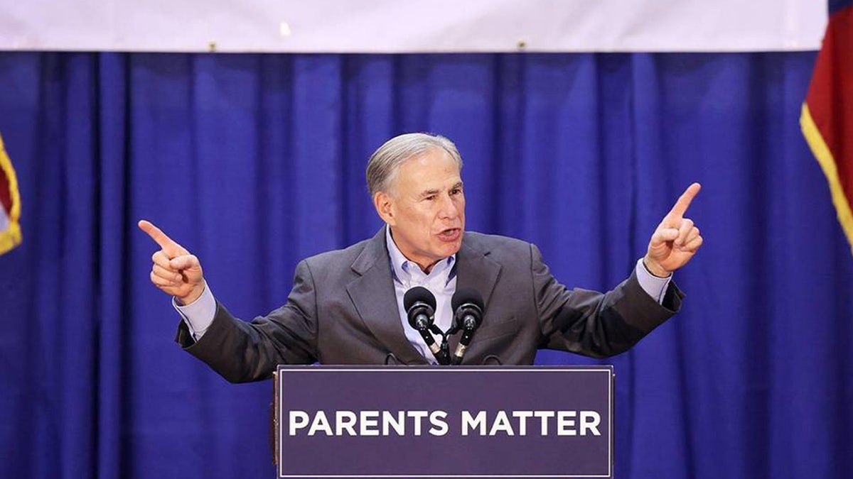 Texas Gov. Greg Abbott at podium speaking