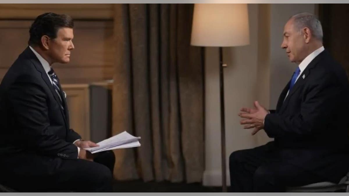 Fox News chief political anchor and "Special Report" anchor and executive editor Bret Baier, left, interviews Israeli Prime Minister Benjamin Netanyahu after his address Friday at the United Nations General Assembly in New York City.