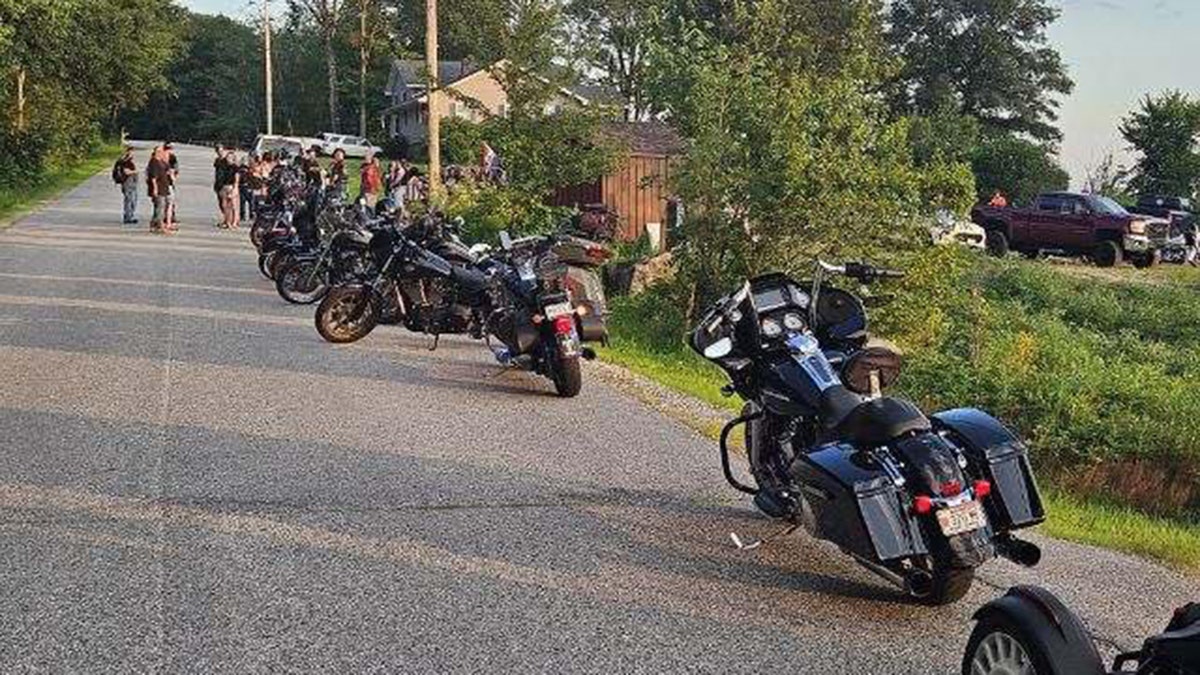 bikers visit brayden's veg stand