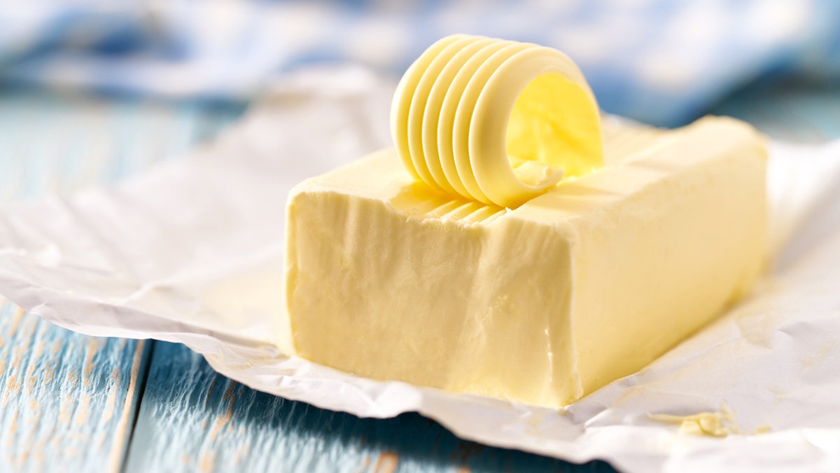 block of butter on table