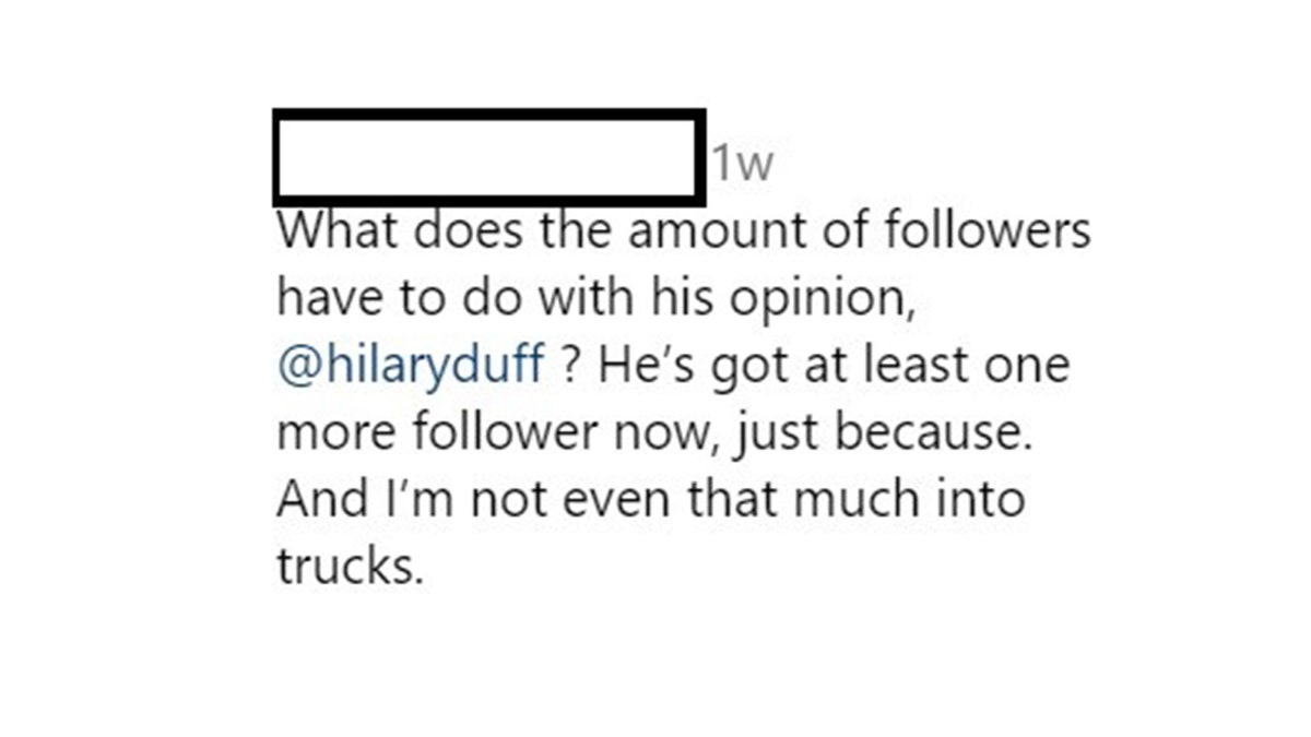 A screengrab of a comment about Hilary Duff