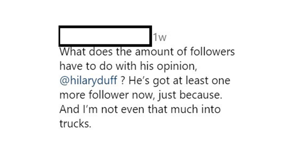 A screengrab of a comment about Hilary Duff