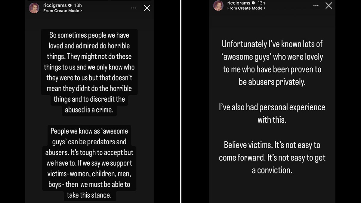 Screenshots of Christina Ricci's Instagram story 