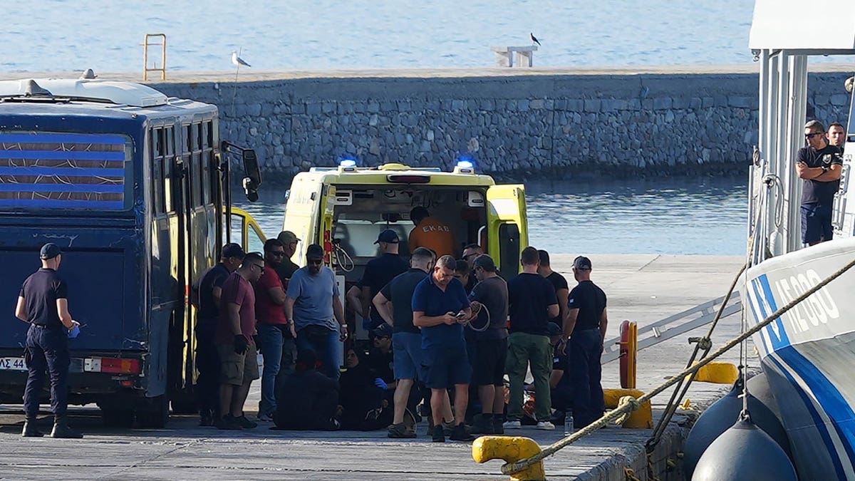 migrants at port in Greece