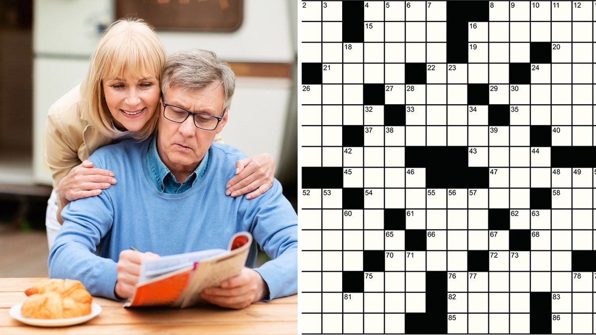 crossword puzzle split senior man and woman together