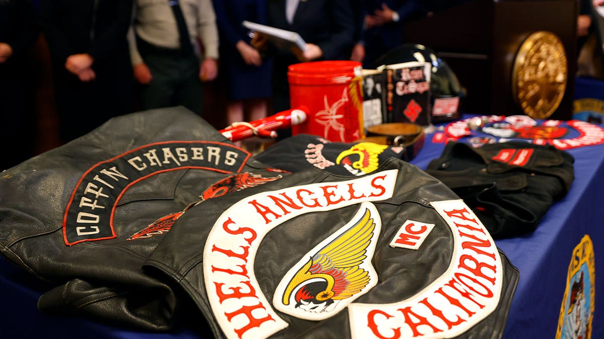 hells angels clothing on table