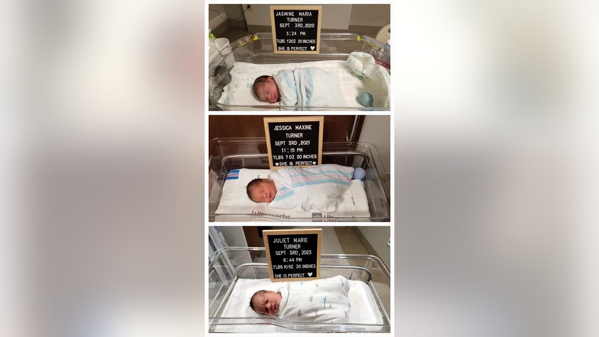 hospital pictures with birth announcement for all 3 girls