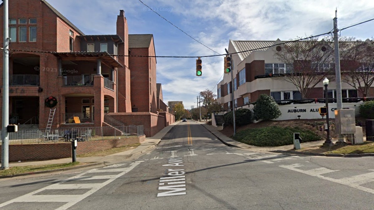 The intersection of Miller Ave. and S. College St. in Auburn, Alabama