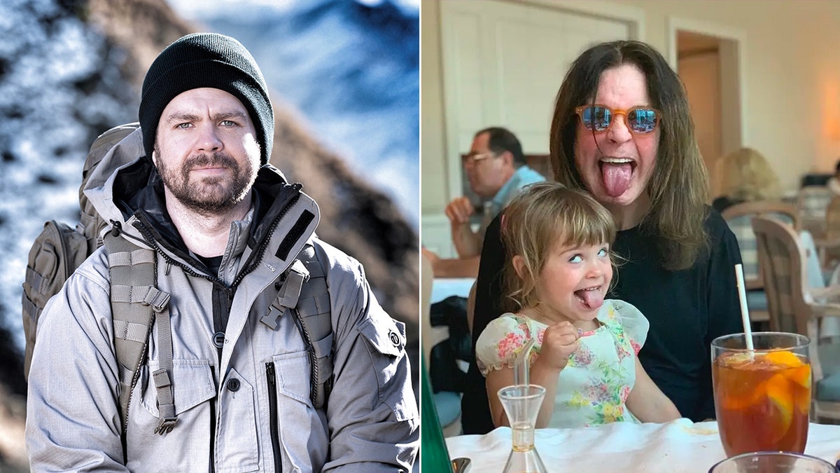 Jack Osbourne in a promotional photo for Special Forces split Ozzy Osbourne sticks out his tongue with his granddaughter also sticking out hers