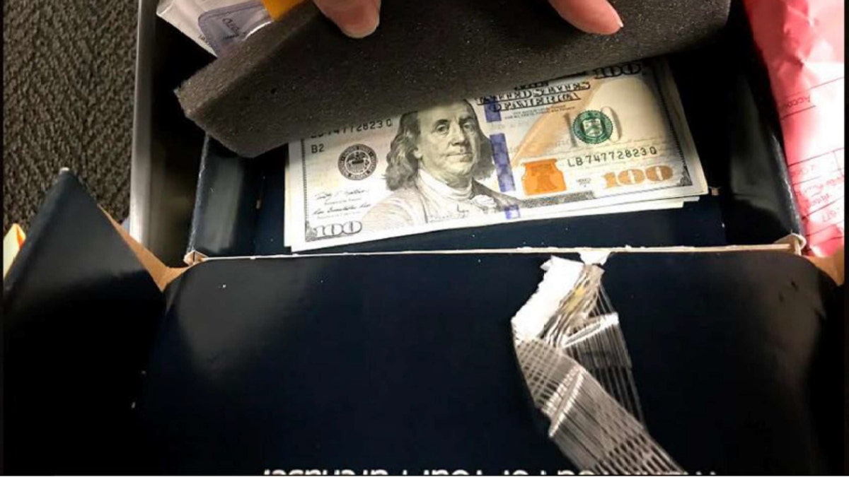 photo of cash under a foam lining stored in jeni pearsons safety deposit box