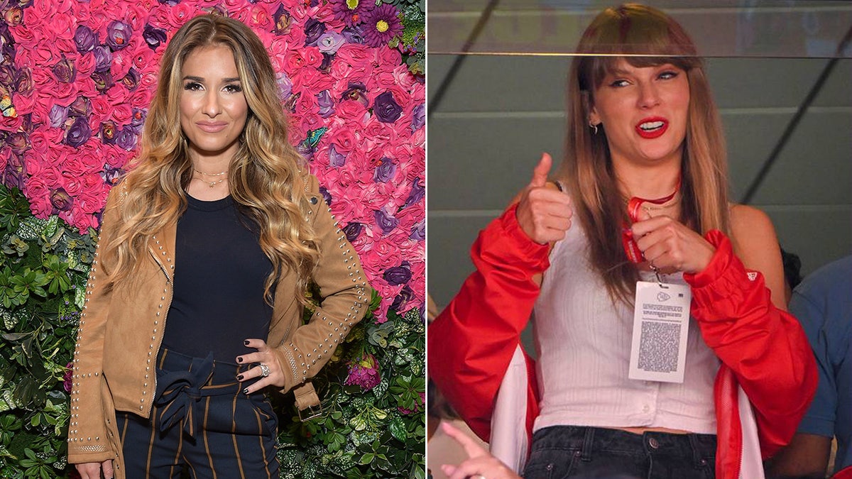 A split image of Jessie James Decker, Taylor Swift