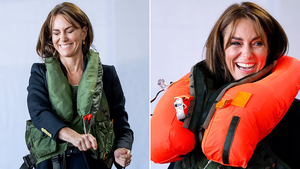 Kate Middleton wearing a life preserver