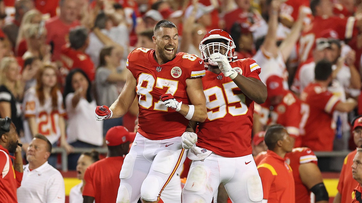 Travis Kelce and Chris Jones celebrate