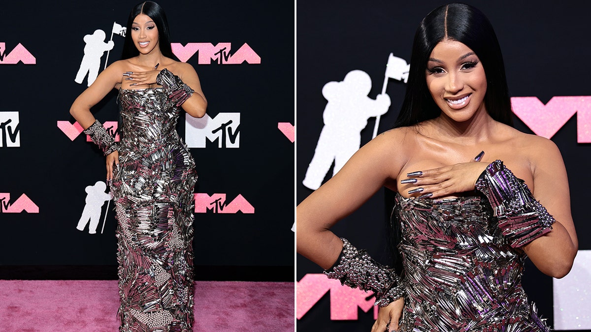 Cardi B strapless metallic dress VMAs