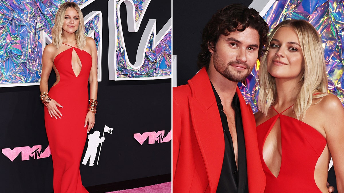 Kelsea Ballerini matches boyfriend Chase Stokes in red outfits at VMAs