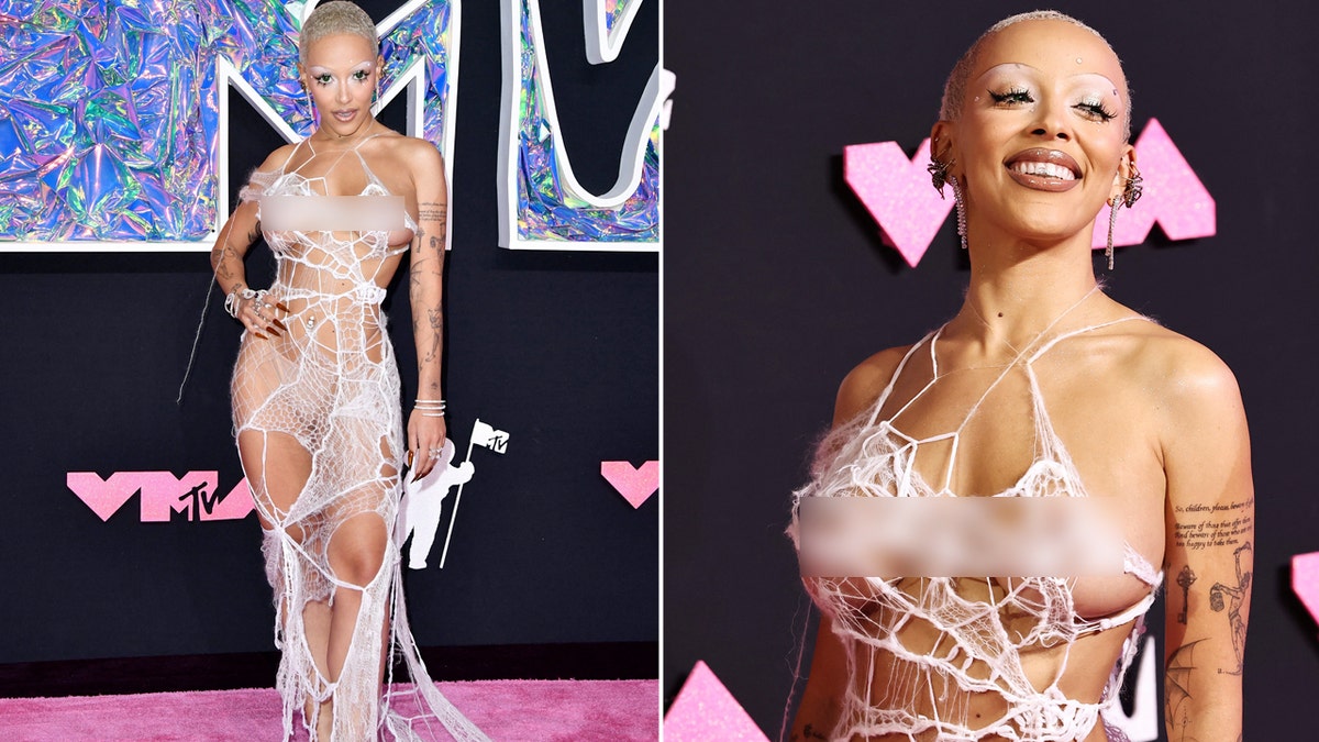 Doja Cat opted for a sheer dress on the MTV VMas red carpet