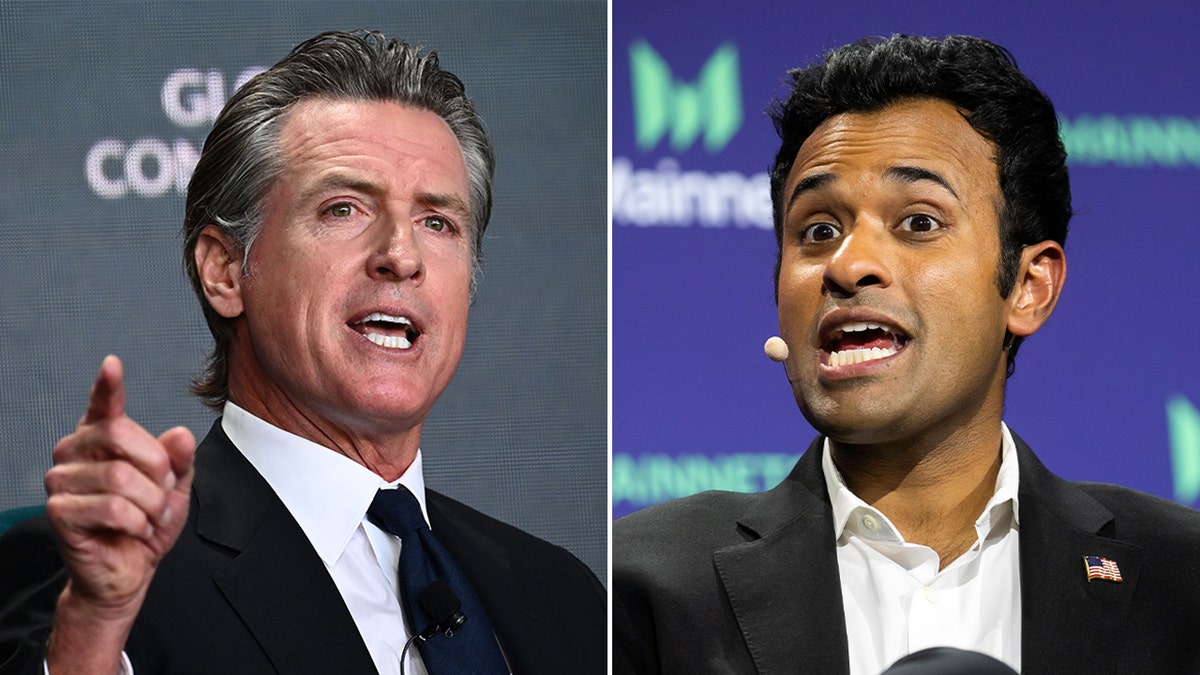 Gov. Newsom and Vivek Ramaswamy split image