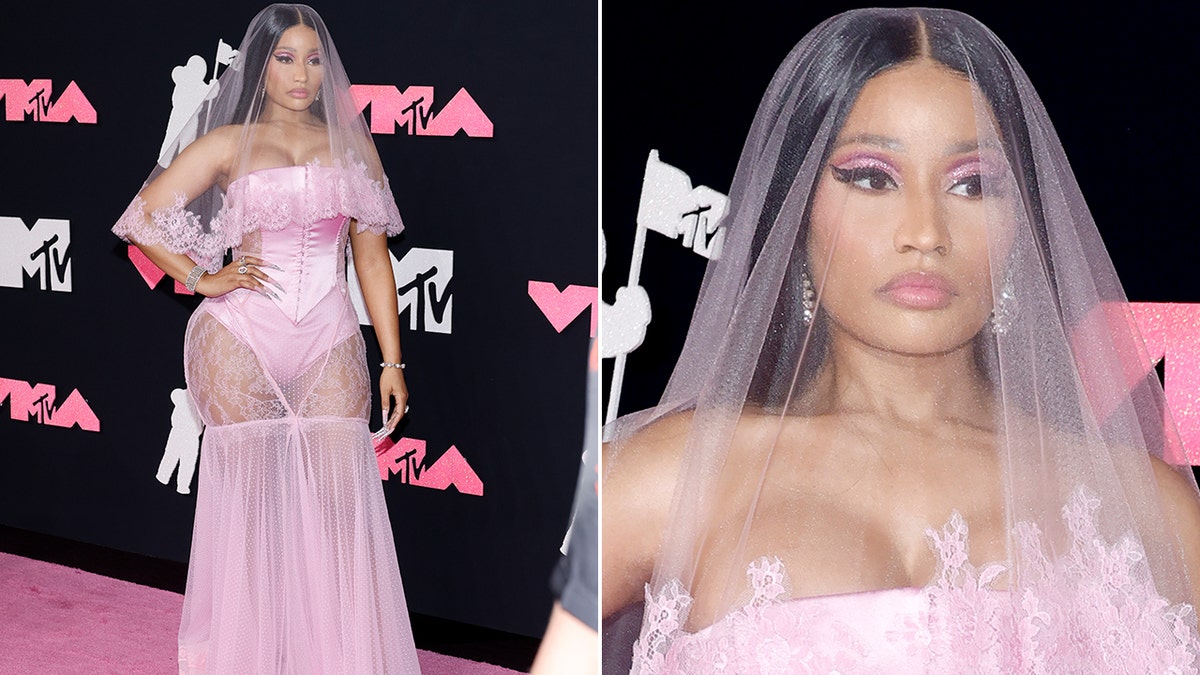 Nicki Minaj walks pink carpet at VMAs