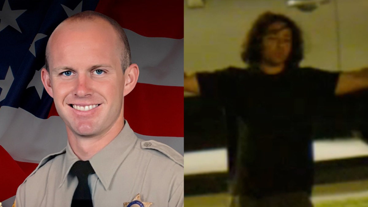 Los Angeles suspected cop killer Kevin Salazar, right, and Los Angeles County Sheriff's Deputy Ryan Clinkunbroomer, left
