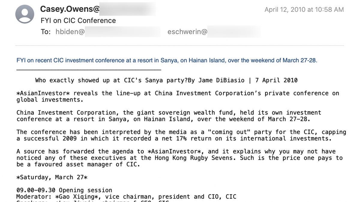 Casey Owens sends email on CIC conference