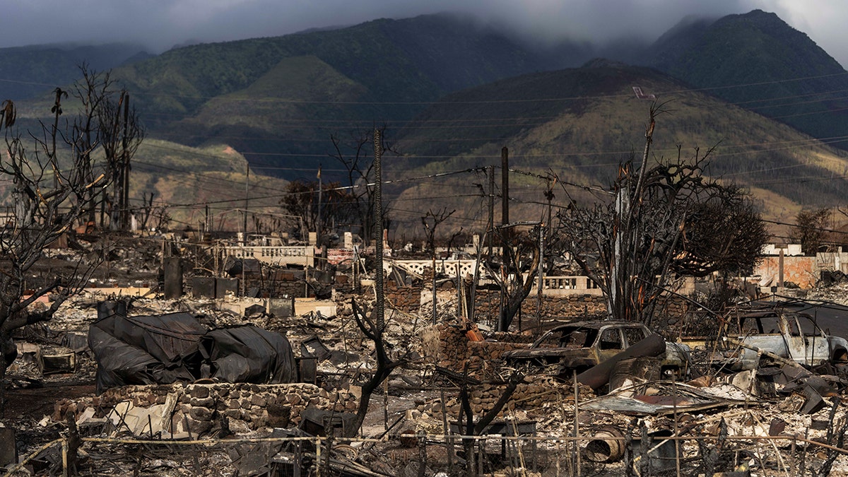 Rubble at a burn site in Lahaina, Hawaii after the Maui fire