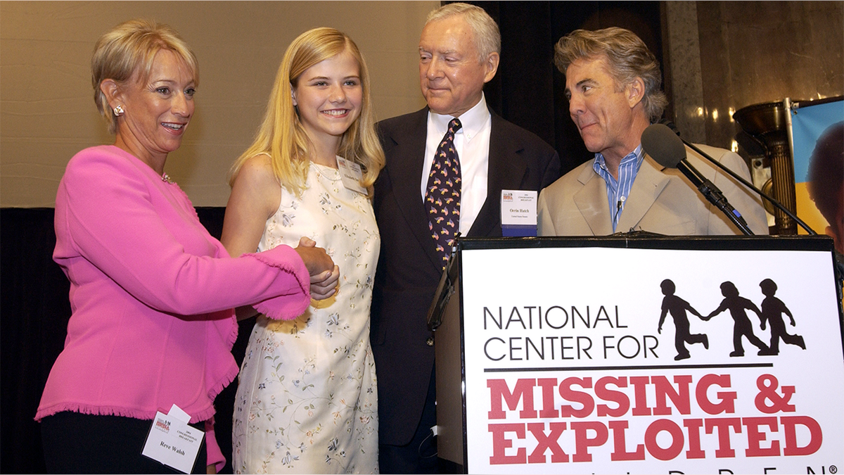 WASHINGTON D.C. - MAY 19: Reve Walsh (L-R) , Elizabeth Smart, Sen. Orrin Hatch (R-UT) and John Walsh attend the National Center for Missing and Expolited Children's 9th Annual Congressional Breakfast on May 19, 2004 in Washington, D.C.. Smart was given the 2004 National Courage Award for having the courage to relay her identity to law enforcement authorities