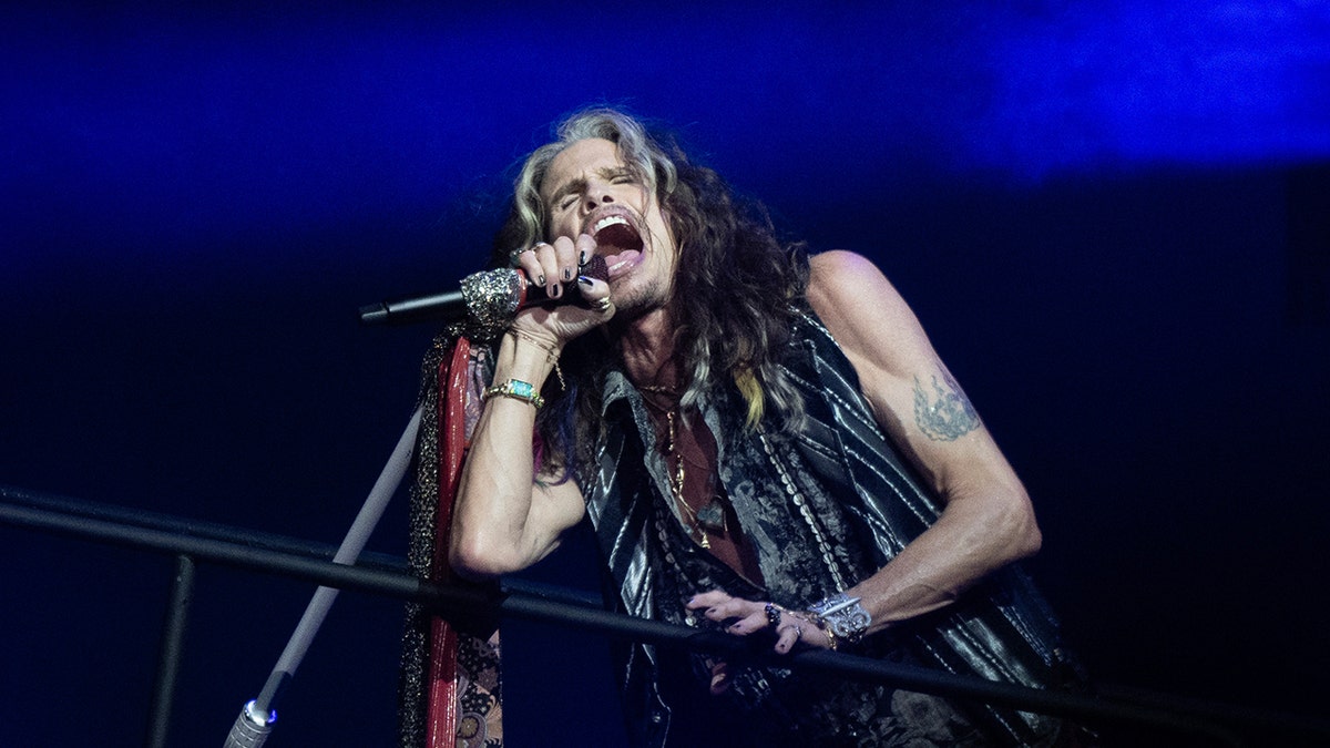 A photo of Steven Tyler singing