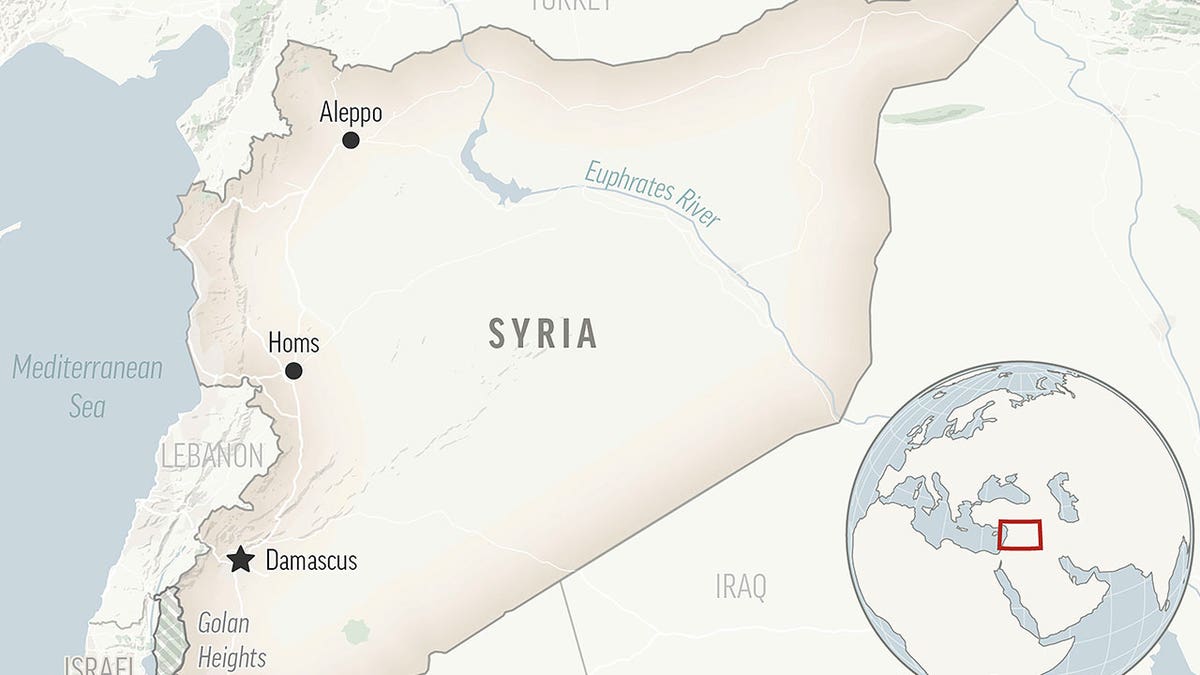A locator map shows Syria with its capital, Damascus. At least three Syrians became injured Wednesday after two land mines exploded along the Lebanese border.