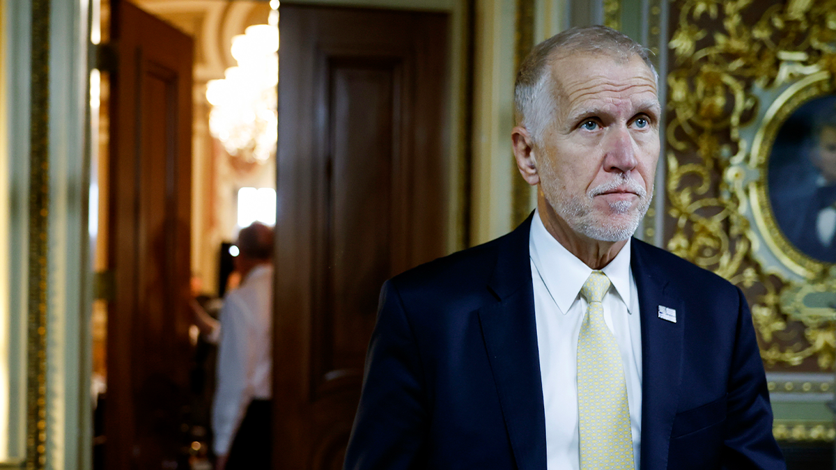 Thom Tillis, NC Republican senator, leaving a meeting