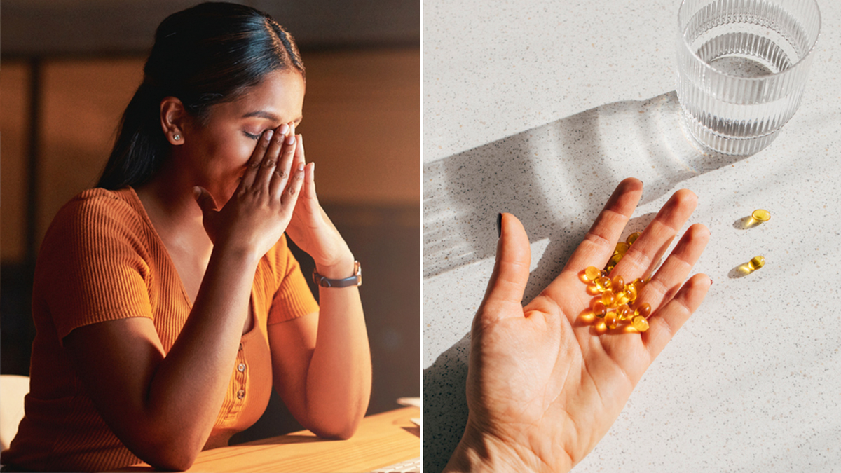 woman with anxiety and vitamin D pills