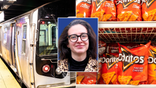 Photo illustration of Marpillero-Colomina a subway car and Doritos