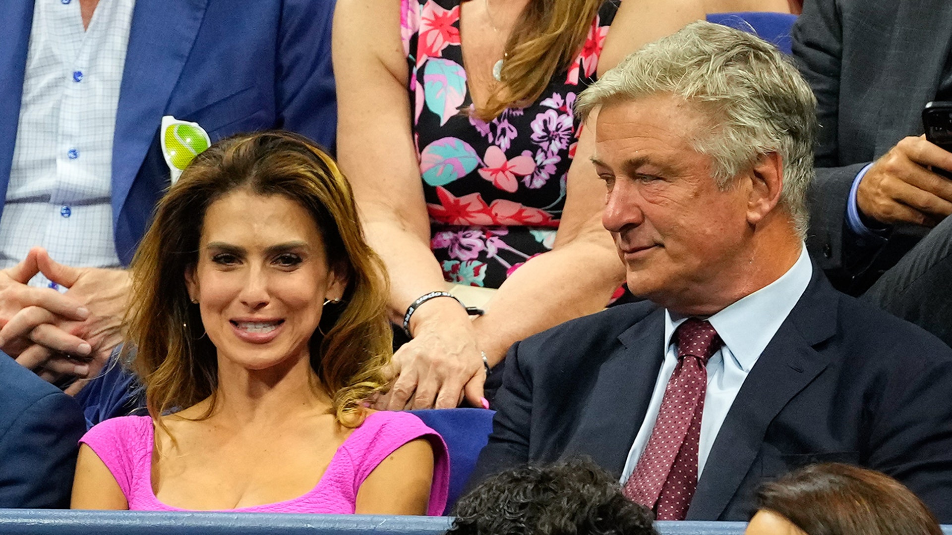 Hilaria Baldwin sports hot pink blouse at US Open with husband Alec Baldwin