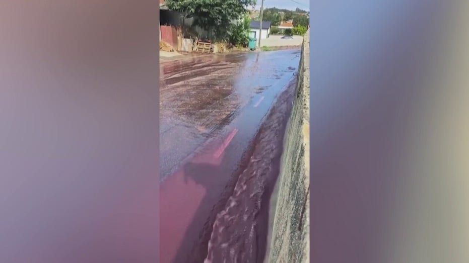 Red wine flows through town’s streets after distillery tank accident releases more than half a million gallons