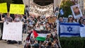 Protesters in support of Israel and Palestine rally on college campuses.