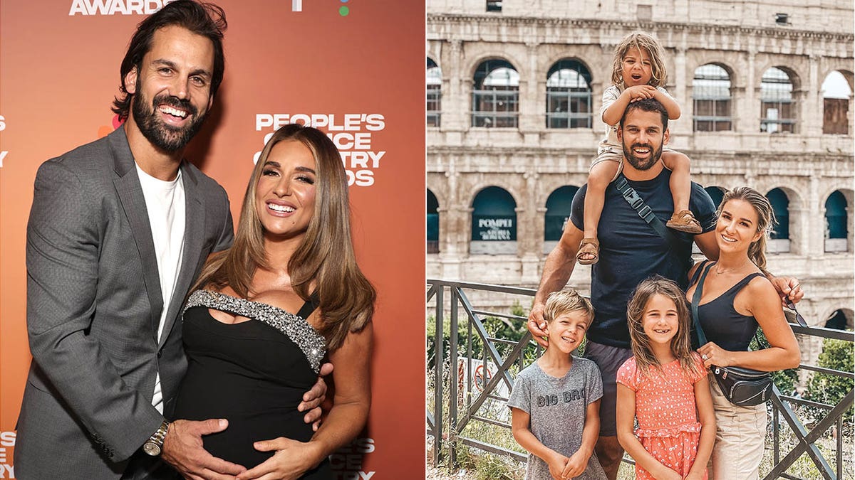 jessie janes decker showing off baby bump on red carpet with eric decker/jessie james decker with eric decker and their family in rome