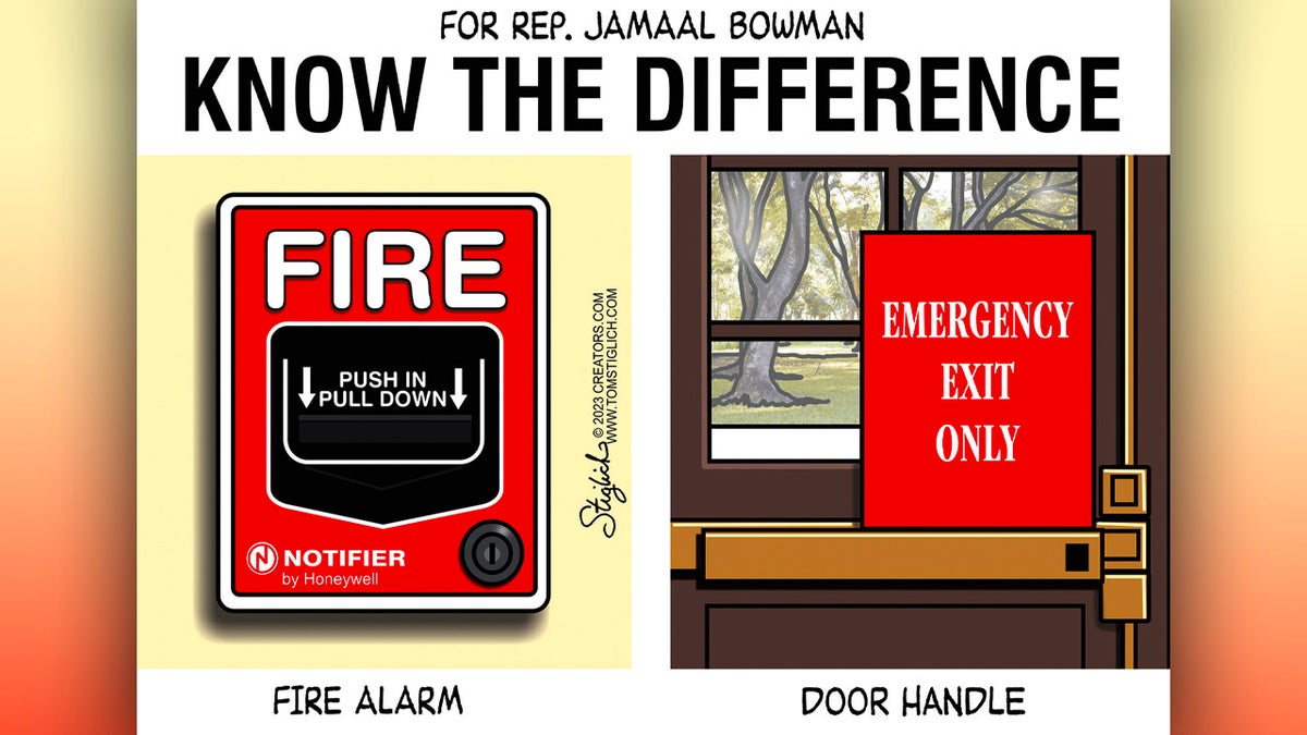 Political cartoon of difference in door and fire alarm